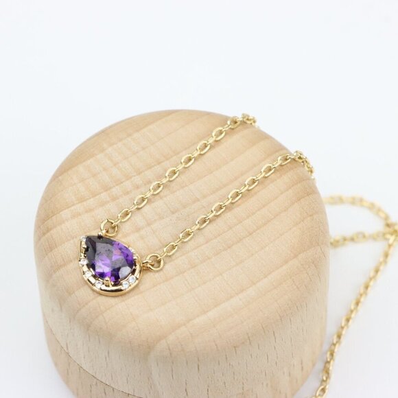 Rose Gold Pendant Necklace with Purple Stone & Extender, XPNL0398 - Picture 3 of 13